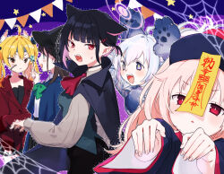  >:( +_+ 5girls :d after-school_sweets_club_(blue_archive) ahoge airi_(blue_archive) alternate_costume alternate_hairstyle animal_ears animal_hands arms_up ascot black_cape black_choker black_hair black_hat blonde_hair blue_archive blue_background blue_cloak blue_hair blunt_bangs blush bow bowtie bright_pupils brown_eyes cape cat_ears cat_girl choker cloak closed_mouth colored_inner_animal_ears colored_inner_hair commentary_request cowboy_shot extra_ears fake_claws fangs fingernails frown gloves green_bow green_bowtie green_eyes hair_behind_ear hair_between_eyes hair_intakes hair_ornament hairclip halloween halloween_costume hand_up hat highres holding holding_wand jacket jiangshi_costume kazusa_(blue_archive) kisaka long_hair long_sleeves looking_at_another looking_at_viewer multicolored_hair multiple_girls natsu_(blue_archive) ofuda ofuda_on_head open_mouth outstretched_arms paw_gloves pink_hair pointy_ears ponytail profile red_ascot red_eyes red_jacket reisa_(blue_archive) shirt short_hair short_ponytail sidelocks silk simple_background slit_pupils smile spider_web stitched_face stitches streaked_hair sweatdrop tareme teeth triangle_mouth tsurime twintails two-tone_hair upper_body upper_teeth_only v-shaped_eyebrows vampire_costume violet_eyes wand werewolf_costume white_pupils white_shirt wide_sleeves witch witch_hat yoshimi_(blue_archive) zombie_costume zombie_pose 