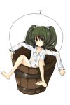  barefoot bottomless brown_eyes brown_hair bucket dress_shirt feet girl_in_bucket green_eyes green_hair in_bucket in_container kisume see-through shirt touhou umi02 umi_(pixiv27068) wet wet_clothes 
