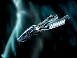  artist_logo blue_theme cloud_background commentary dark_background english_commentary eve_online glowing highres logo nebula no_humans novafox original outdoors science_fiction space spacecraft vehicle_focus 