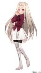  albino boots fate/stay_night fate/tiger_colosseum fate/zero fate_(series) hirai_yukio irisviel_von_einzbern long_hair miniskirt pantyhose red_eyes skirt solo thigh-highs thigh_boots thighhighs very_long_hair white_hair 