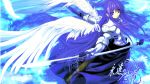  aselia eien_no_aselia hitomaru long_hair polearm purple_eyes purple_hair spear sword violet_eyes weapon wings 