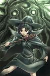  cape dress god_of_the_rotting_roots green_hair hat jumpei schierke short_hair solo staff witch witch_hat 