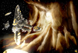  amarr_empire_(eve_online) building capital_ship_(eve_online) clouds commentary concept_art constriction english_commentary eve_online glowing highres nebula no_humans novafox original outdoors science_fiction sky space space_station star_(sky) starry_sky 