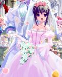  bouquet bouquets breasts bride brown_hair church cleavage dress dwarf_(grimm) flower game_cg kagami_no_naka_no_orgel nini_(delta) open_mouth purple_eyes snow_white_(grimm) snow_white_and_the_seven_dwarfs violet_eyes wedding wedding_dress 