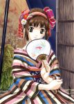  brown_hair fan hair_ornament hair_up hands happoubi_jin japanese_clothes kimono paper_fan uchiwa 