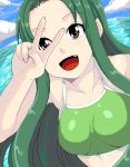  fang green_hair long_hair mikuru_beam ocean oekaki sea shinya_(artist) suzumiya_haruhi_no_yuuutsu swimsuit tsuruya v v_over_eye very_long_hair 