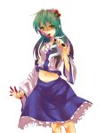  frog japanese_clothes knife kochiya_sanae licking miko navel snake touhou yandere 