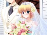  blush bouquet bouquets bride church crown dress earrings flower hat heterochromia hoshiful hoshikawa_ruka jewelry necklace rice wedding wedding_dress 