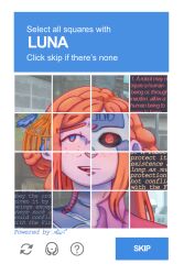  ? android arrow_(symbol) birdcage blue_eyes blush cage captcha character_name closed_mouth commentary diana_(kyokugen_dasshutsu) english_commentary english_text freckles gaulem_(kyokugen_dasshutsu) highres kyokugen_dasshutsu kyokugen_dasshutsu_adv:_zennin_shibou_desu long_hair luna_(kyokugen_dasshutsu) multiple_girls open_mouth orange_hair pelmendraws smile spoilers teeth three_laws_of_robotics upper_teeth_only zero_escape:_toki_no_dilemma 