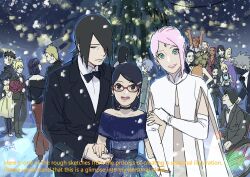  adoptive_siblings ahoge akimichi_chouchou akimichi_chouji alternate_hairstyle beard black_bow black_bowtie black_eyes black_hair black_jacket blonde_hair blue_dress blue_eyes blue_hair blue_shirt bob_cut boruto:_naruto_next_generations bouquet bow bowtie bridal_gauntlets brother_and_sister brothers closed_eyes commentary_request dark-skinned_female dark_skin dress earrings english_text facial_hair facial_mark family father_and_daughter father_and_son forehead_mark glasses green_eyes grey_hair hair_over_one_eye hand_grab handheld_game_console haruno_sakura hatake_kakashi highres holding holding_bouquet holding_handheld_game_console husband_and_wife hyuuga_hinata jacket jewelry karui_(naruto) kawaki_(boruto) mask might_guy mitsuki_(naruto) mother_and_daughter mother_and_son mouth_mask multicolored_hair nara_shikadai nara_shikamaru naruto_(series) o_hqfu off-shoulder_dress off_shoulder orochimaru_(naruto) pink_hair playing_games ponytail quad_tails red-framed_eyewear sai_(naruto) shirt short_hair short_ponytail siblings suspenders temari_(naruto) topknot tuxedo two-tone_hair uchiha_sarada uchiha_sasuke undercut uzumaki_boruto uzumaki_himawari uzumaki_naruto wheelchair whisker_markings white_bridal_gauntlets white_dress yamanaka_ino yamanaka_inojin yellow_dress 