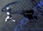  black_rock_shooter black_rock_shooter_(character) blue_eyes long_hair midriff shorts solo twintails 