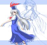  hat kamishirasawa_keine long_hair looking_back ribbon ribbons shoushinmono sketch solo touhou white_hair 