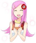  anemone_(flower) bad_id closed_eyes collar eureka_7 eureka_seven eureka_seven_(series) hair_ornament hairclip happy long_hair pink_hair riru solo 