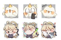  >_< 1girl :> ;p above-cleavage_cutout ahoge animal_focus animalization biyoo_(omniscient_reader's_viewpoint) black_dress blonde_hair blush clothing_cutout commentary double_thumbs_up dress english_commentary fish glowstick halo halo_behind_head heart heart_ahoge heart_halo holding holding_glowstick holding_phone holding_stuffed_toy kim_dokja long_hair multiple_views ocean_sunfish omniscient_reader's_viewpoint one_eye_closed phone sharowolet shrugging squid stuffed_toy surprised thumbs_up tongue tongue_out uriel_(omniscient_reader's_viewpoint) very_long_hair white_wings wings yoo_joonghyuk 