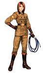 1girl belt boots brown_hair choker closed_mouth female full_body gloves hand_on_hip holding holding_whip king_of_fighters medium_hair military military_uniform official_art pants shinkiro shoes simple_background snk solo standing uniform whip whip_(kof) whip_(snk) white_background