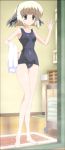  blonde_hair cap h2o_footprints_in_the_sand highres one-piece_swimsuit otoha school_swimsuit screencap short_hair stitched swimsuit towel 