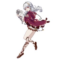  1girl benghuai_xueyuan bracelet death_sonata_(benghuai_xueyuan) earrings full_body hairband harp holding holding_harp honkai_(series) instrument jewelry long_hair official_art open_mouth red_eyes sandals shorts silver_bracelet smile solo transparent_background white_hair 
