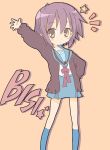  1girl blush cardigan core_(mayomayo) nagato_yuki school_uniform short_hair socks solo suzumiya_haruhi_no_yuuutsu 