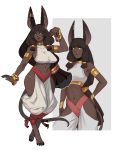  1girl animal_ears barefoot black_hair copyright_request dark_skin egyptian_clothes long_hair multiple_views s-purple tail very_long_hair 