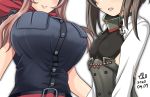  2girls anchor belt black_dress breast_pocket breasts brown_hair commentary_request corset dated dress flat_chest head_out_of_frame kantai_collection large_breasts lips looking_at_viewer multiple_girls pocket saratoga_(kantai_collection) short_hair signature simple_background size_difference taihou_(kantai_collection) tk8d32 white_background 