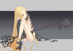  1girl abigail_williams_(fate/grand_order) absurdres artist_request bangs bare_shoulders black_bow black_legwear black_panties blonde_hair bow breasts fate/grand_order fate_(series) forehead hat highres key keyhole legs long_hair looking_at_viewer multiple_bows orange_bow panties parted_bangs red_eyes small_breasts solo staff underwear witch_hat 