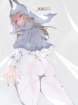  1girl artist_request ass ass_focus back blonde_hair blue_eyes closed_mouth final_fantasy final_fantasy_xiv fingernails highres long_fingernails long_hair looking_back puffy_sleeves ryne shaded_face solo source_request speech_bubble 