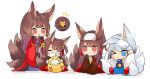  4girls :3 :d ^_^ akagi-chan_(azur_lane) akagi_(azur_lane) amagi_(azur_lane) animal_ears azur_lane bell blue_eyes brown_hair check_commentary closed_eyes commentary commentary_request flying_sweatdrops fox_ears fox_girl fox_tail hair_bell hair_ornament hakama_skirt japanese_clothes kaga_(azur_lane) long_hair manjuu_(azur_lane) mask mouth_mask multiple_girls open_mouth putimaxi red_eyes seiza short_hair short_twintails silver_hair sitting smile surgical_mask tail twintails wide_sleeves you&#039;re_doing_it_wrong 
