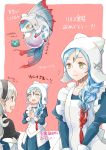  2girls black_hairband blue_hair braid bulbasaur closed_mouth corrin_(fire_emblem) corrin_(fire_emblem)_(female) fire_emblem fire_emblem_fates gen_1_pokemon gradient_hair hairband lilith_(fire_emblem) long_hair long_sleeves multicolored_hair multiple_girls multiple_views open_mouth orb pink_background pointy_ears pokemon red_eyes redhead robaco simple_background single_braid smile white_hair yellow_eyes 
