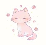  ayu_(mog) cat cat_focus closed_eyes facing_viewer flower highres no_humans original petals pink_flower signature simple_background symbol_commentary white_background 