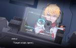  1boy aiming arthur_pendragon_(fate) blonde_hair crossover fate/prototype fate_(series) green_eyes grey_background holographic_monitor kyou_(ningiou) looking_ahead military military_uniform pauldrons super_robot_wars super_robot_wars_v uchuu_senkan_yamato uchuu_senkan_yamato_2199 uniform white_uniform 