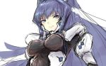  blue_eyes blue_hair bodysuit cat_with_a_brush impossible_bodysuit impossible_clothes long_hair looking_at_viewer looking_down mitsurugi_meiya muvluv muvluv_alternative ponytail sketch white_background 