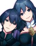  1boy 1girl angry armor blue_eyes blue_hair brother_and_sister byleth_(fire_emblem) byleth_eisner_(female) byleth_eisner_(male) byleth_eisner_(female) byleth_eisner_(male) closed_mouth cute female_my_unit_(fire_emblem:_three_houses) fire_emblem fire_emblem:_three_houses fire_emblem:_three_houses fire_emblem_16 happy hot_dog_fe intelligent_systems male_my_unit_(fire_emblem:_three_houses) my_unit_(fire_emblem:_three_houses) nintendo short_hair siblings simple_background smile upper_body white_background 