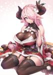  1girl absurdres bare_shoulders black_footwear black_gloves black_legwear blue_eyes boots braid breasts closed_mouth draph fang fang_out garter_straps gloves granblue_fantasy hair_over_one_eye heart heart-shaped_pupils highres horns large_breasts lavender_hair long_hair looking_at_viewer narmaya_(granblue_fantasy) oopartz_yang paid_reward patreon_reward pointy_ears sitting sleeveless smile solo symbol-shaped_pupils thigh-highs thigh_boots very_long_hair 
