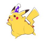  :3 :d artsy-rc clothed_pokemon commentary english_commentary full_body gen_1_pokemon hat highres no_humans open_mouth party_hat pikachu pokemon pokemon_(creature) signature simple_background smile solo white_background 
