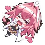  1boy astolfo_(fate) bangs black_bow black_ribbon blush blush_stickers bow braid chibi cloak closed_eyes eyebrows_visible_through_hair fang fate/apocrypha fate/grand_order fate_(series) fur-trimmed_cloak fur_trim gauntlets gloves hair_between_eyes hair_bow hair_intakes hair_ribbon long_hair looking_at_viewer male_focus multicolored_hair open_mouth otoko_no_ko pink_hair ribbon sidelocks single_braid smile solo streaked_hair takatun223 white_cloak white_hair 