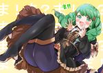  1girl absurdres black_footwear black_legwear blue_legwear boots fire_emblem fire_emblem:_three_houses flayn_(fire_emblem) garreg_mach_monastery_uniform green_eyes green_hair hair_ornament high_heel_boots high_heels highres long_hair long_sleeves open_mouth oroshipon_zu solo thigh-highs thigh_boots uniform 