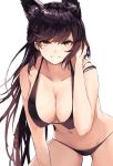  1girl animal_ears ass_visible_through_thighs atago_(azur_lane) azur_lane bangs bikini black_bikini black_hair breasts cowboy_shot english_commentary extra_ears eyebrows_visible_through_hair flipped_hair highres large_breasts liaowen long_hair looking_at_viewer mole mole_under_eye navel parted_lips solo swept_bangs swimsuit very_long_hair yellow_eyes 