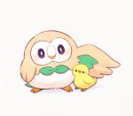  ayu_(mog) bird blush chick gen_7_pokemon looking_at_viewer no_humans pokemon pokemon_(creature) rowlet simple_background spread_wings white_background 