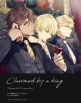  3boys ahoge arthur_pendragon_(fate) bangs black_hair black_jacket blonde_hair blue_eyes brown_hair commentary_request dark_skin dark_skinned_male earrings eyeshadow fate/grand_order fate/prototype fate/prototype:_fragments_of_blue_and_silver fate/stay_night fate/zero fate_(series) formal gilgamesh glasses green_eyes hair_between_eyes hand_on_another&#039;s_shoulder holding jacket jewelry looking_at_viewer looking_to_the_side makeup male_focus multiple_boys necklace necktie ozymandias_(fate) smile takashi_(huzakenna) toned upper_body yellow_eyes 