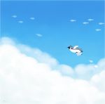  above_clouds ayu_(mog) baby_penguin bird blue_sky clouds flying flying_fish no_humans original outdoors penguin sky 