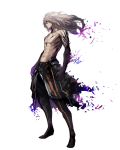  1boy arm_tattoo aura back_tattoo blue_eyes chest_tattoo closed_mouth collarbone frown grey_hair highres long_hair luen_kulo male_focus muscle navel neck_tattoo original shirtless simple_background solo standing tattoo white_background 