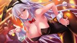  1girl animal_ears bare_shoulders black_legwear black_leotard bow bowtie bunny_girl highres kawagishi_keitarou leotard lisa_brinker long_hair maji_de_watashi_ni_koi_shinasai! one_eye_closed rabbit_ears silver_hair solo_focus wrist_cuffs yellow_eyes 