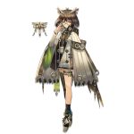  1girl adjusting_eyewear animal_ears arknights armband bangs brown_hair cloak closed_mouth drone full_body glasses hair_between_eyes hand_up long_sleeves looking_at_viewer norizc official_art round_eyewear short_hair silence_(arknights) single_thighhigh solo standing test_tube thigh-highs thigh_strap transparent_background wide_sleeves yellow_eyes 