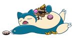  claws commentary creature doughnut english_commentary fangs food frown full_body gen_1_pokemon holding holding_food lying maplesquidarts no_humans on_back pokemon pokemon_(creature) snorlax solo transparent_background 