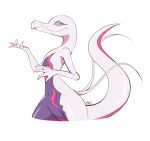  artsy-rc commentary english_commentary from_side gen_7_pokemon looking_at_viewer looking_to_the_side no_humans pokemon pokemon_(creature) profile salazzle sideways_glance signature simple_background smile standing white_background 