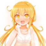  1girl bangs blonde_hair blush bra breasts collarbone eyebrows_visible_through_hair highres kantai_collection long_hair low_twintails open_mouth satsuki_(kantai_collection) sidelocks small_breasts solo suzushiro_(gripen39) training_bra twintails underwear underwear_only upper_body white_bra yellow_eyes 