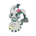  artsy-rc commentary english_commentary flower full_body gen_7_pokemon hair_flower hair_ornament highres looking_at_viewer mimikyu no_humans pink_flower pokemon pokemon_(creature) simple_background solo white_background 
