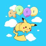  :3 :d artsy-rc balloon blue_sky commentary english_commentary floating flying_pikachu followers full_body gen_1_pokemon highres no_humans open_mouth pikachu pokemon pokemon_(creature) signature sky smile solo 
