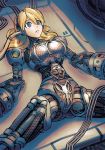  1girl alia_(rockman) android blonde_hair blue_eyes breasts cable dgrp_(minhduc12333) disassembly empty_eyes eyebrows_visible_through_hair highres large_breasts long_hair lying on_back parted_lips parts_exposed piston radio_antenna robot_joints rockman rockman_x solo spread_legs tube 