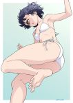  1girl armpits ass bikini black_hair breasts brown_eyes cyclops kouda_tomohiro one-eyed original ribs side-tie_bikini small_breasts soles solo swimsuit white_bikini 